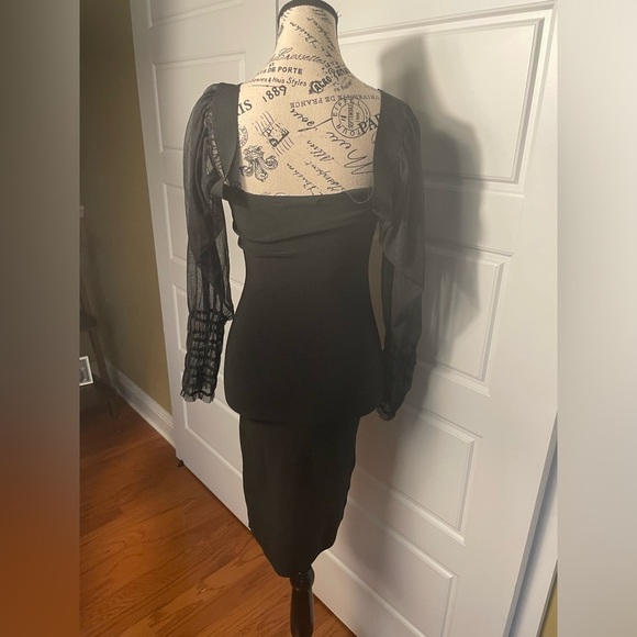 Mango MNG Black Sheer-Sleeve Bodycon Dress Size Small - Picture 12 of 12